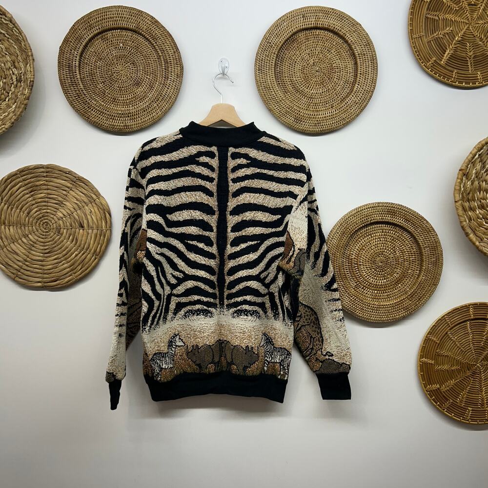 Vintage 90s Sugar Street Weavers Tapestry Sweater One Size Safari Animal Print - Picture 3 of 8